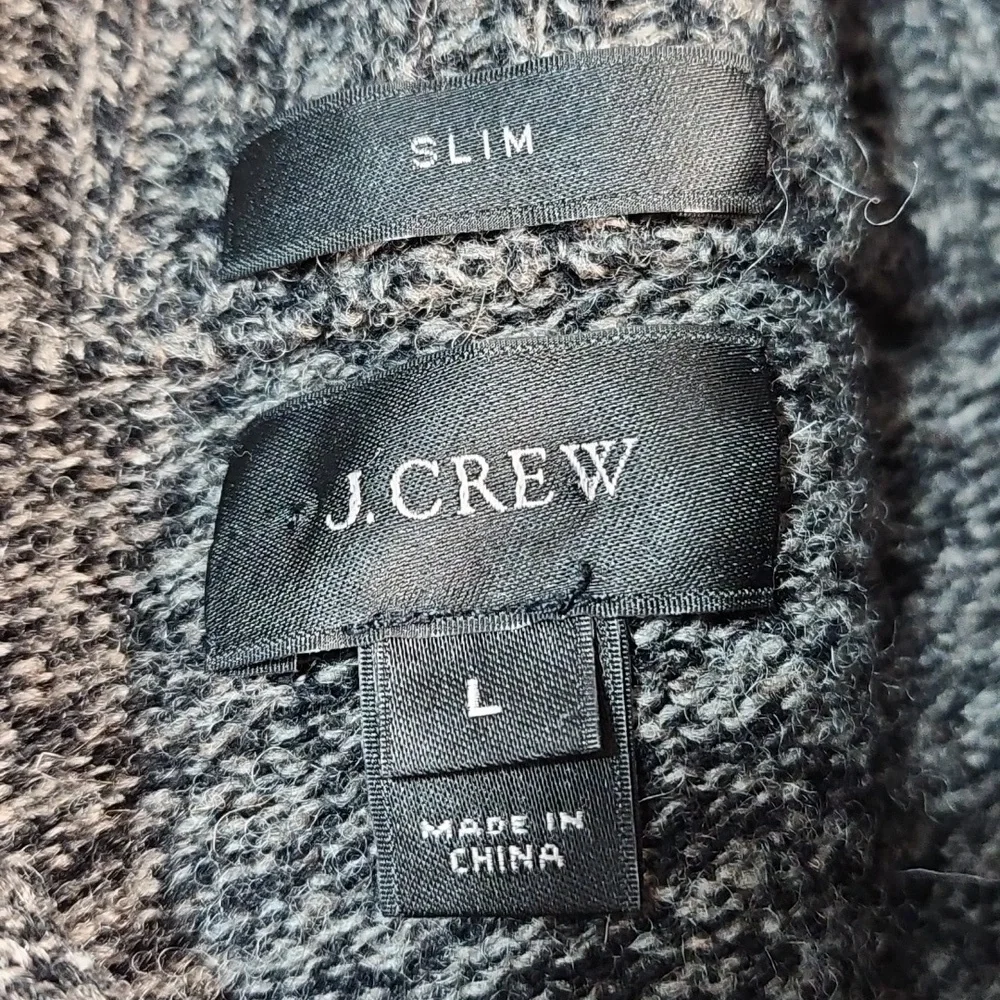 J. Crew 100% Lamb's Wool Charcoal Marled Knit Shawl Collar Slim Fit Sweater